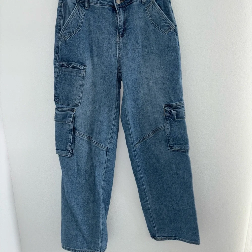 BBJ Women’s Wide Leg Cargo Denim Pocket Jeans